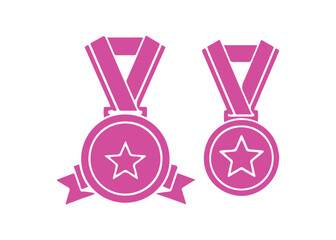 Medal symbols, awards for winners in a variety of shapes. Trophies for champions. Vector illustrations

