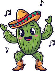 Obraz premium happy cactus dancing on white background