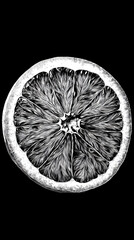 Obraz premium A black and white illustration of a halved citrus fruit on a solid black background