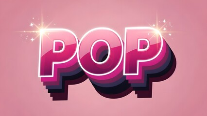 Pop pink neon sign with sparkles on pastel background
