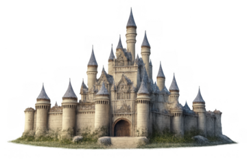 Fantasy castle standing with multiple towers, presenting a fairytale architecture for kingdoms and medieval stories