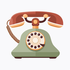 A vintage green rotary telephone with a brown handset and a classic numerical dial.