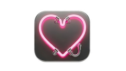 Pink Neon Heart on Dark Metallic Surface