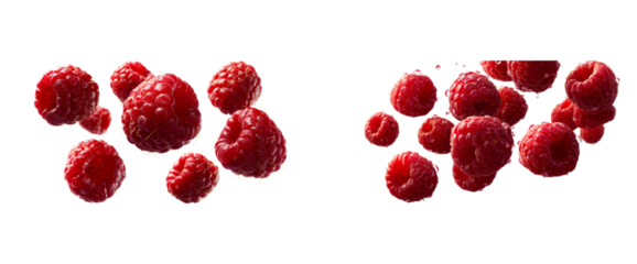 Fresh ripe red raspberries with water droplets flying and splashing on a dark background perfect for healthy eating promotions fruit product packaging and vibrant culinary content
