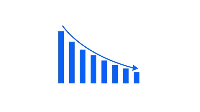 Down arrow business graph chart animation.  Loss business graph icon animation.  Going down graph chart animation.  Decreasing business graph concept.