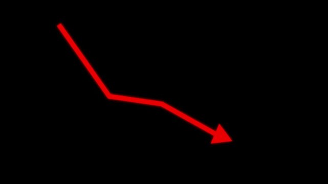 Down arrow business graph chart animation.  Loss business graph icon animation.  Going down graph chart animation.  Decreasing business graph concept.