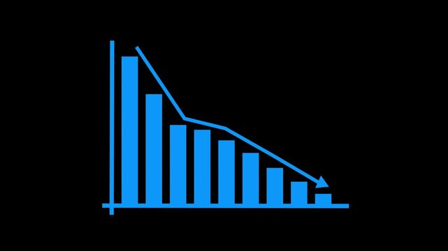 Down arrow business graph chart animation.  Loss business graph icon animation.  Going down graph chart animation.  Decreasing business graph concept.