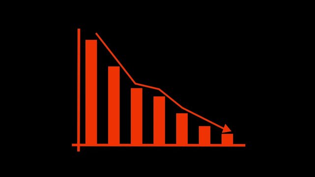 Down arrow business graph chart animation.  Loss business graph icon animation.  Going down graph chart animation.  Decreasing business graph concept.