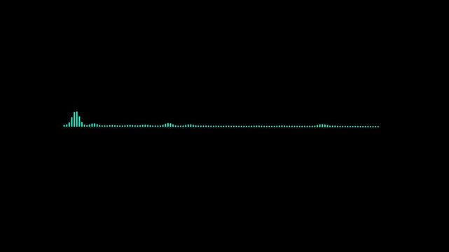 Minimalist teal green audio wave visualizer animation on black background showing sound frequency levels for music production videos podcast intros and radio broadcasts.
