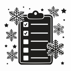 Winter Checklist Illustration Featuring Snowflakes and Stars on a Clipboard