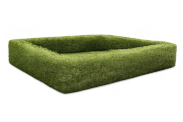 Square shape green grass planter box or pet bed with soft lawn texture on a transparent background