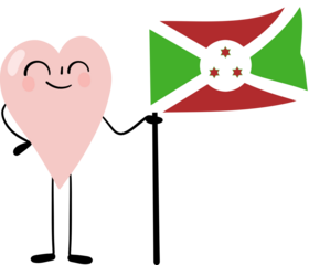 illustration of heart cartoon character with Burundi flag