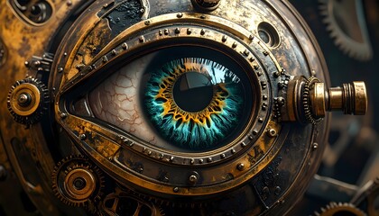Obraz premium Steampunk Eye Close-up, Futuristic Vision, Machine Aesthetics