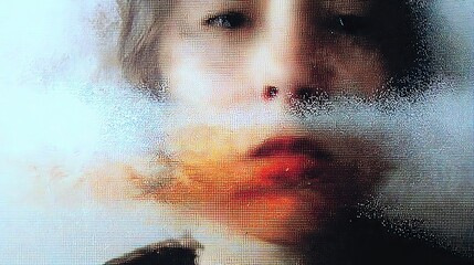 Woman pixelated face. Digital art portrait concept for metaverse and virtual reality. Modern technology background for graphic design.