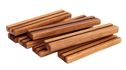 Stack of small wooden blocks, each slotted