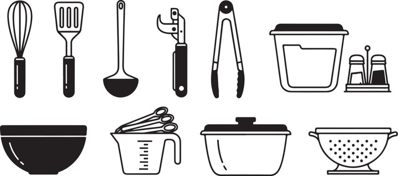 Kitchen Utensils and Cookware Icon Set