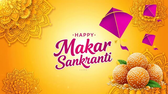 Happy Makar Sankranti Festival Background Kites Laddoo Mandala Design