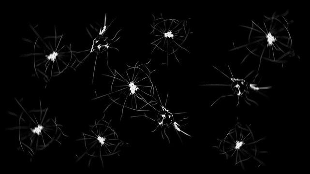 Dynamic cracked glass screen overlay. Curved glass cracks form a smooth fracture pattern. Motion graphics. 4K video.