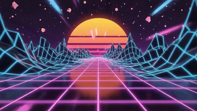 Retro Wave Synthwave Landscape Animation Loop - A Nostalgic Journey.