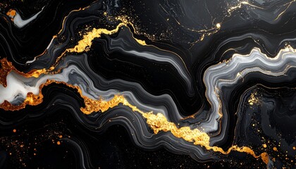 鮮やかなオレンジゴールドヴェイン入りブラックマーブルテクスチャBlack Marble Texture with Vibrant Orange-Gold Veins	