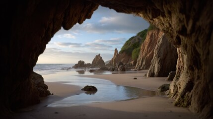 Fototapeta premium scenic ocean cave and rock formations on the coast of malibus el matador beach
