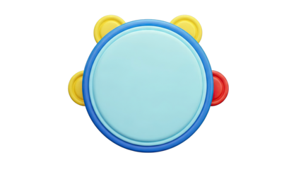 Round blue and light blue object with yellow and red accents