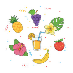 Tropical Fruits and Fresh Juice Glass Illustration
