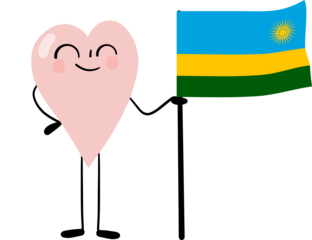 illustration of Rwanda flag with cute heart cartoon character