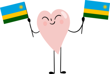 illustration of Rwanda flag with cute heart cartoon character