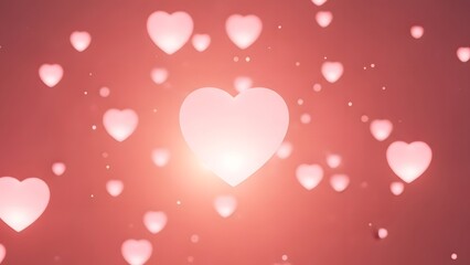 Romantic animated background with glowing pink hearts floating upwards for valentines day celebration or love concept