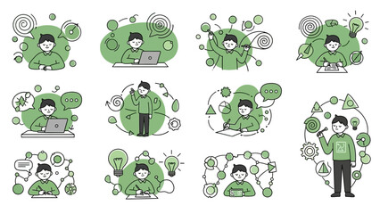 Obraz premium Collection of illustrations depicting people engaged in various business and technology related activities.