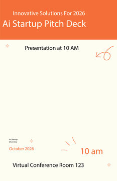 Modern AI Startup Pitch Deck Template with Bold Orange Header and Minimalist Presentation Layout.