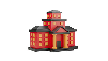 3D Red Building Icon with Columns