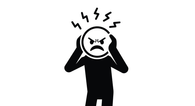 Iconic stick figure portraying overwhelming stress a severe headache or intense frustration