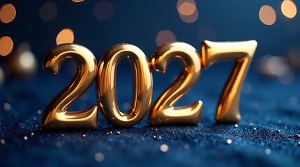 Elegant Gold 2027 Typography on Royal Blue Background, Luxury New Year Concept