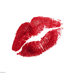 Red lipstick mark kiss isolated on transparent white background, png Lipstick kiss mark	
