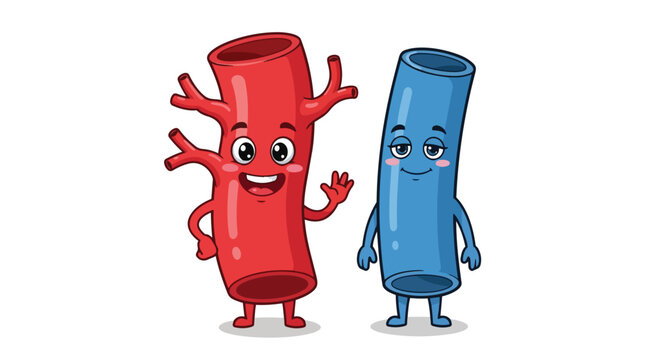 Illustrative cartoon representation of human circulatory system vessels vibrant red artery and serene blue vein characters symbolizing essential