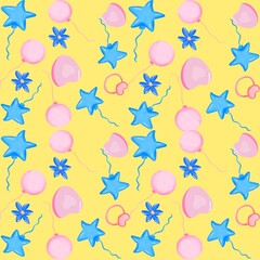 seamless pattern with stars and balloons 