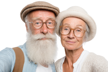 Timeless Couple: A warm, close-up portrait showcases a mature couple. Their shared smiles and intimate connection illustrate a deep bond.