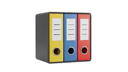 Three colorful ring binders side by side