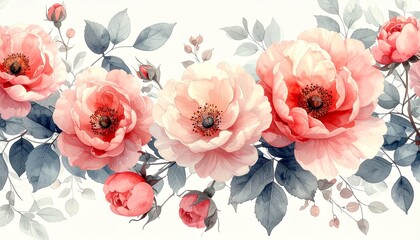 フェミニンでロマンチックな水彩花柄デザイン English: Feminine and Romantic Watercolor Floral Pattern	