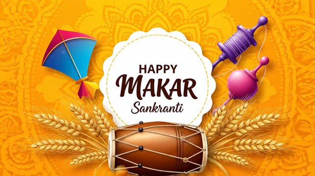 Happy Makar Sankranti Festival Indian Harvest Celebration Background Video
