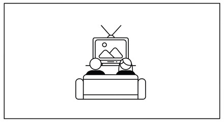 Couple enjoying a leisurely evening watching a vintage television set on their comfortable sofa