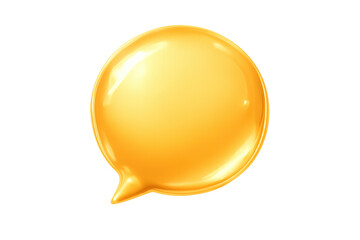 Glossy yellow 3d speech bubble icon representing communication, chat, dialogue, and online messaging with transparent background