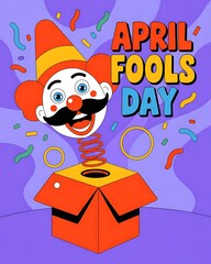 April Fools Day Cartoon Illustration with Funny Clown Jack-in-the-Box
