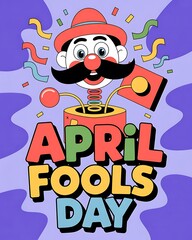 April Fools Day Cartoon Illustration with Funny Clown Jack-in-the-Box