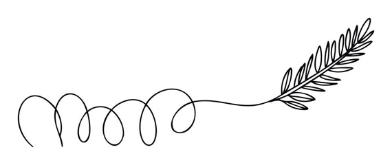 Hand drawn continuous line design featuring elegant botanical leaf and delicate swirly scroll elements for nature inspired event invitations or minimalist decorative signage