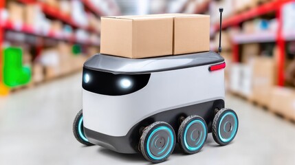 a robotic delivery system moves parcels along a bustling industrial facilitys spacious corridor