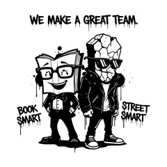 Funny Book Smart And Street Smart Characters Team Concept Illustration