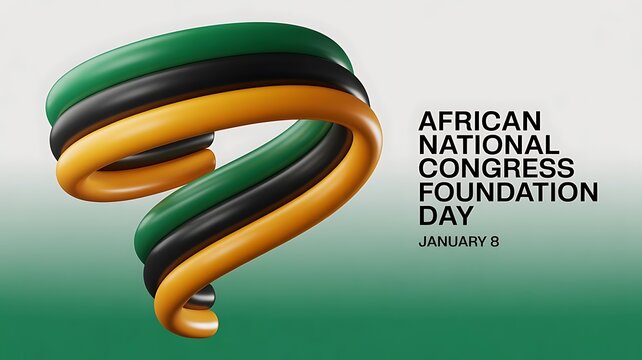 African national congress foundation day commemorated with symbolic green, black, and gold ribbon.